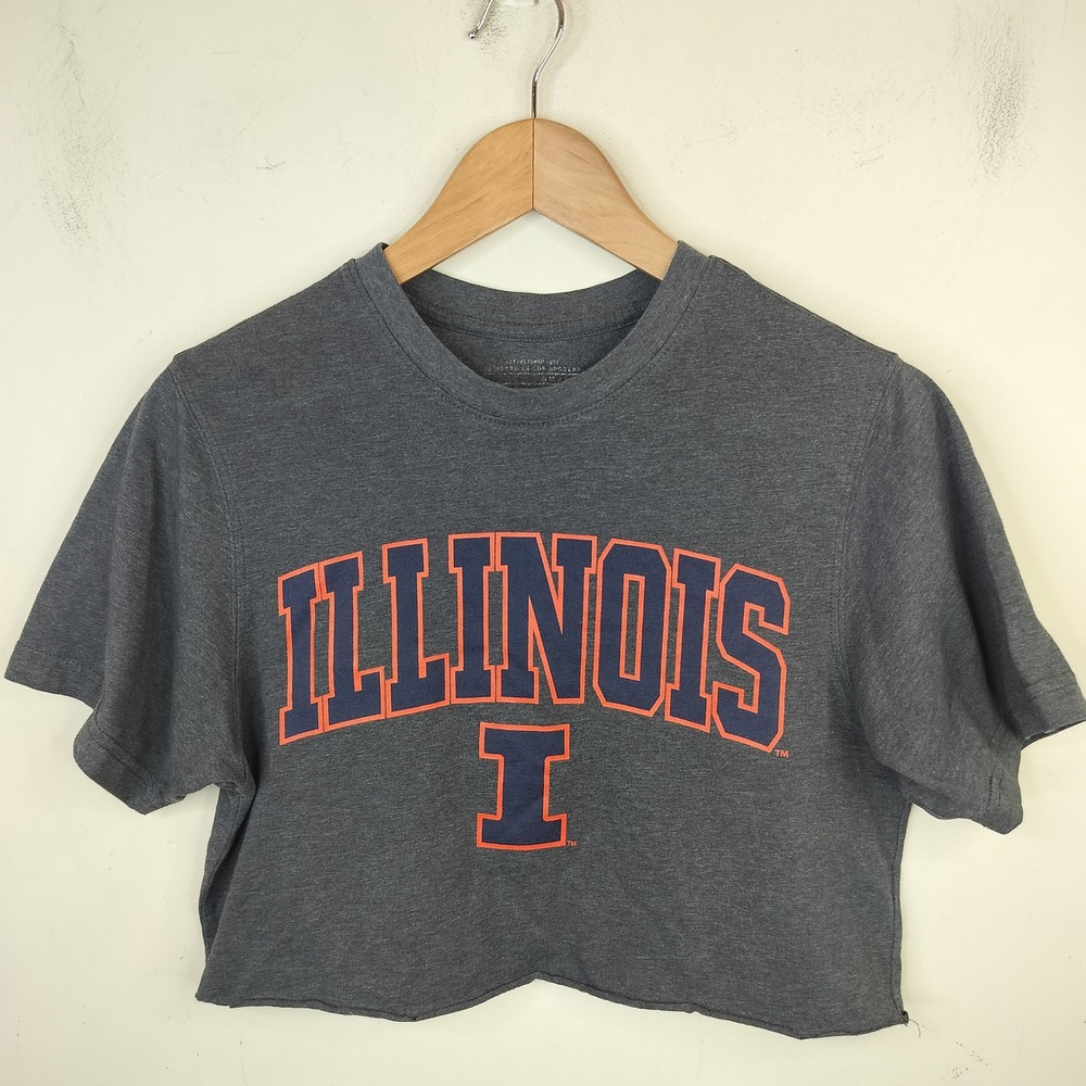 University of Illinois Fighting Illini T-Shirt Women Small Cropped Gray